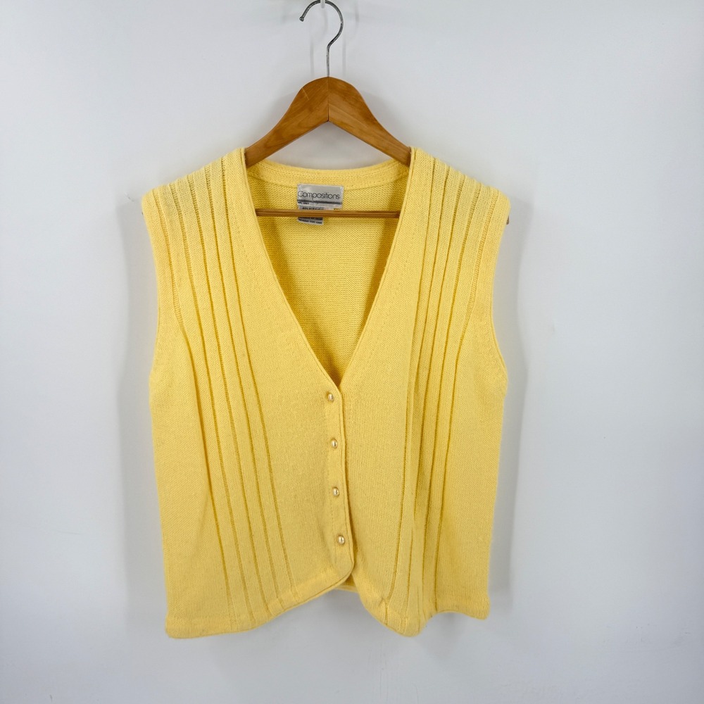 Vintage Compositions Knit Sweater Vest Yellow Large‎ Cottage Coastal Grandma